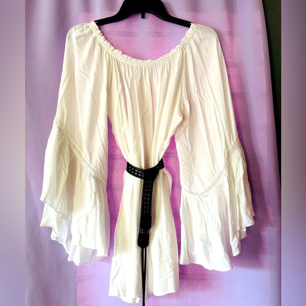 FESTIVAL White boho tunic dress bell sleeves